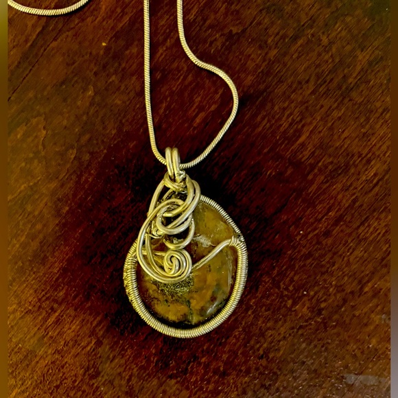 Sold/ Sterling Hand WrApped Fossil Pendant Necklace - Picture 3 of 4